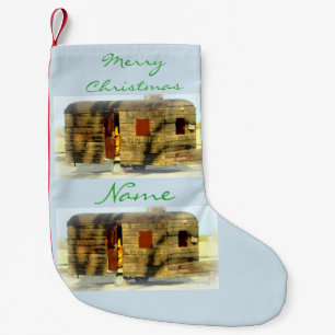 Merry Christmas weathered wood travel trailer Small Christmas Stocking