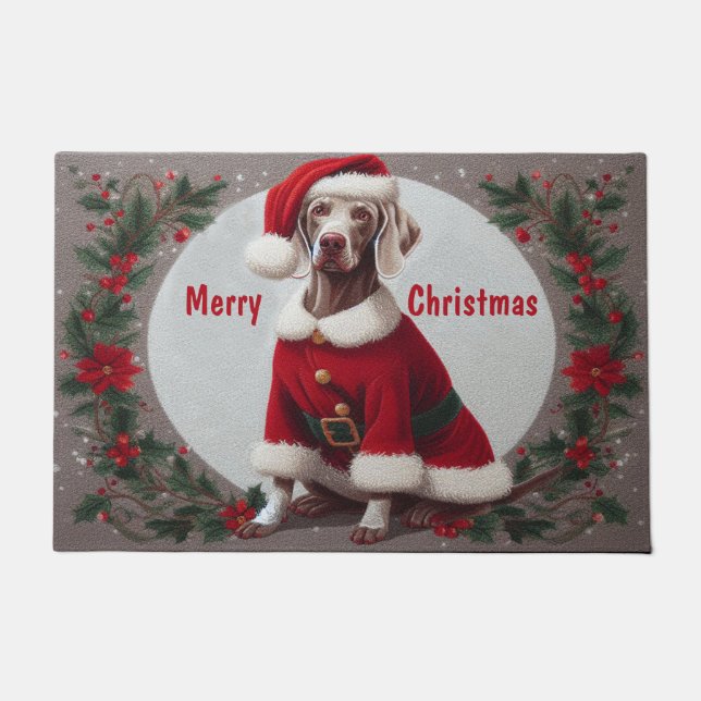 Merry Christmas Weimaraner Dog With Santa Hat Xmas Doormat (Front)