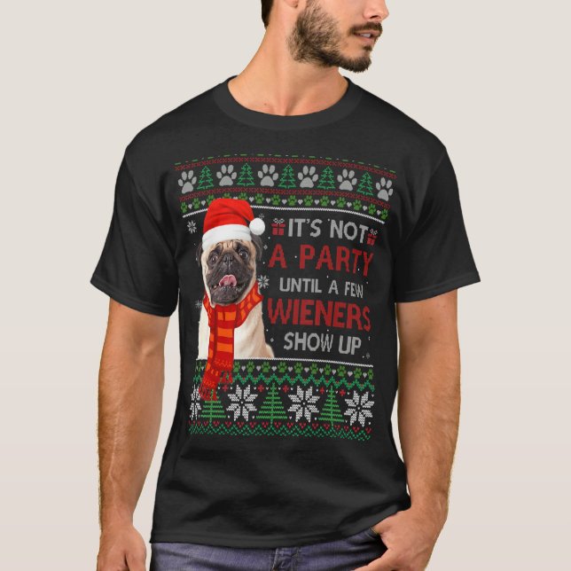 Merry Christmas Weiner Christmas Dog Pug Dog Pajam T-Shirt (Front)