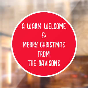Merry Christmas Welcome Name Red White  Window Cling