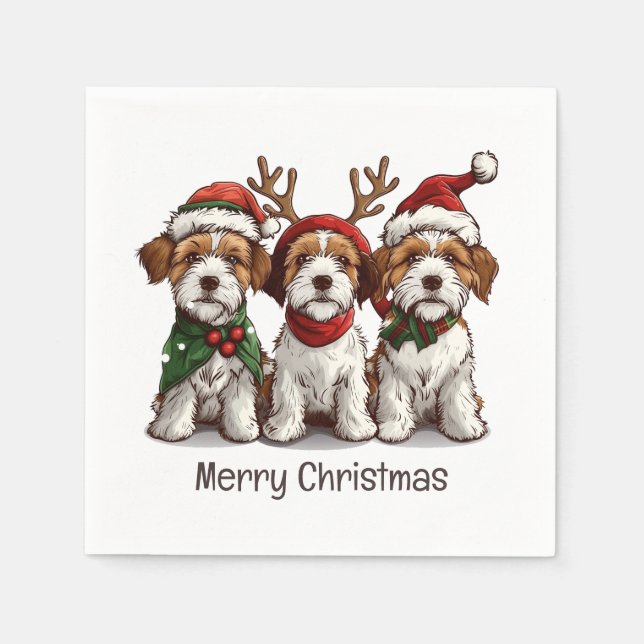 Merry Christmas Welsh Wire Fox Terrier Dogs Napkin (Front)