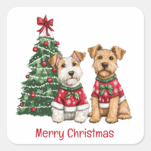Merry Christmas Welsh Wire Fox Terrier Dogs Square Sticker