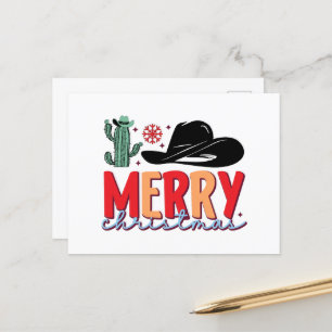 Merry Christmas Western cowboy hat Holiday Postcard
