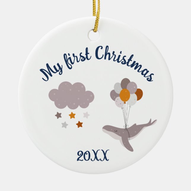 Merry Christmas Whale Beautiful Dream Ceramic Orna Ornament (Front)