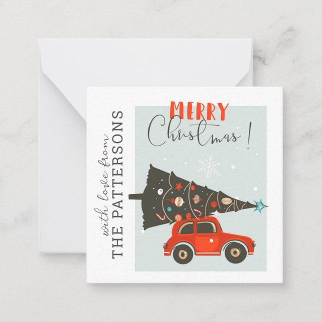 Merry Christmas Whimsical Car Tree Personalized Card (Front)