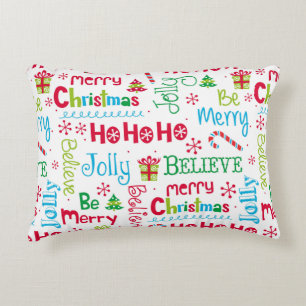 Merry Christmas Whimsical Modern Jolly Typography Accent Pillow