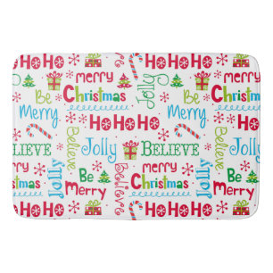 Merry Christmas Whimsical Modern Jolly Typography Bath Mat