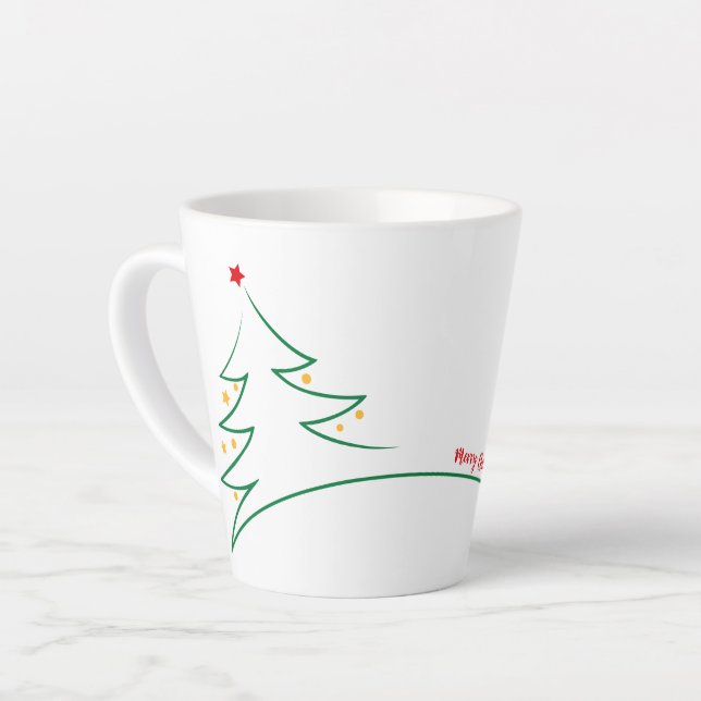 Merry Christmas Whimsical Modern Tree Latte Mug (Left Angle)