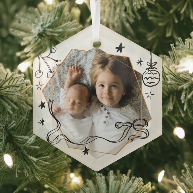 Merry Christmas whimsical photo Glass Ornament (Insitu)