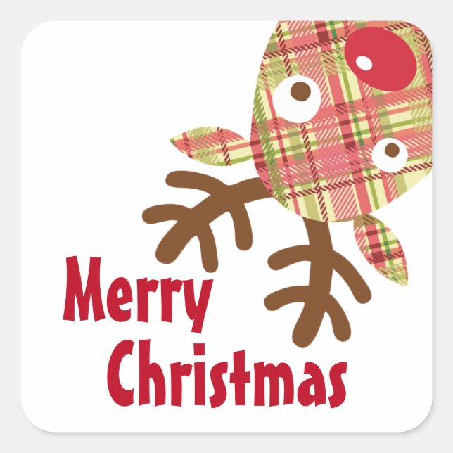 Merry Christmas Whimsical Reindeer Square Sticker (Front)