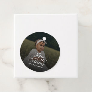 Merry Christmas Whimsical Script Baby Photo Favour Tags