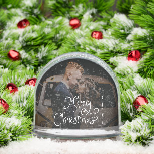 Merry Christmas Whimsical Script  Custom Photo  Snowglobe