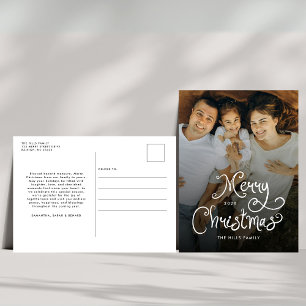 Merry Christmas Whimsical Script Family Photo Holiday Postcard