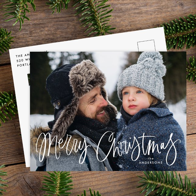 Merry Christmas Whimsical Script Photo Holiday Postcard (Creator Uploaded)