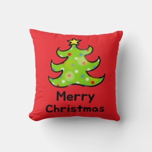 Merry Christmas Whimsical Tree Design Throw Pillow