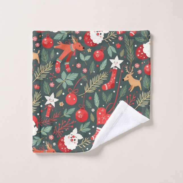 Merry Christmas Whimsy Bath Towel Set (Wash Cloth)