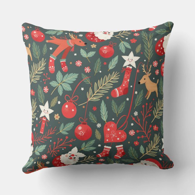 Merry Christmas Whimsy Throw Pillow (Back)