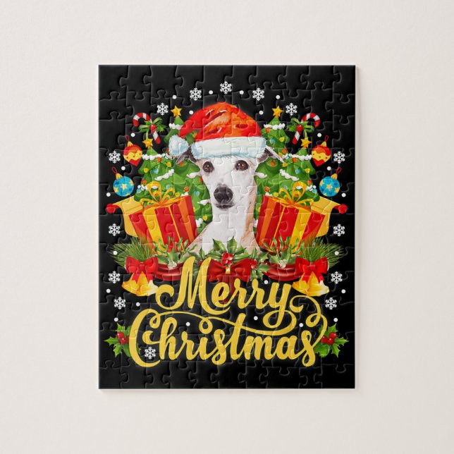 Merry Christmas Whippet Mom Dad Xmas Jigsaw Puzzle (Vertical)