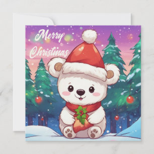 Merry Christmas White Baby Polar Bear Holiday Card