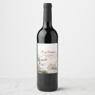 Merry Christmas White Balls Snowflakes Wine Label