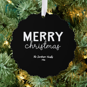 Merry Christmas White Black Ornament Card