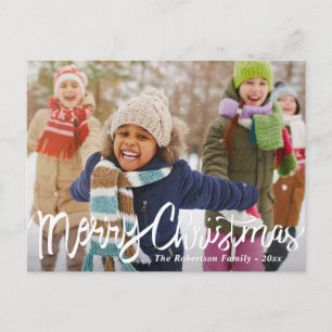 MERRY CHRISTMAS   white brush script holiday Postcard