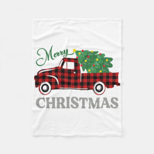 Merry Christmas White Buffalo Plaid Truck Tree Men Fleece Blanket