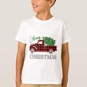 Merry Christmas White Buffalo Plaid Truck Tree Men T-Shirt