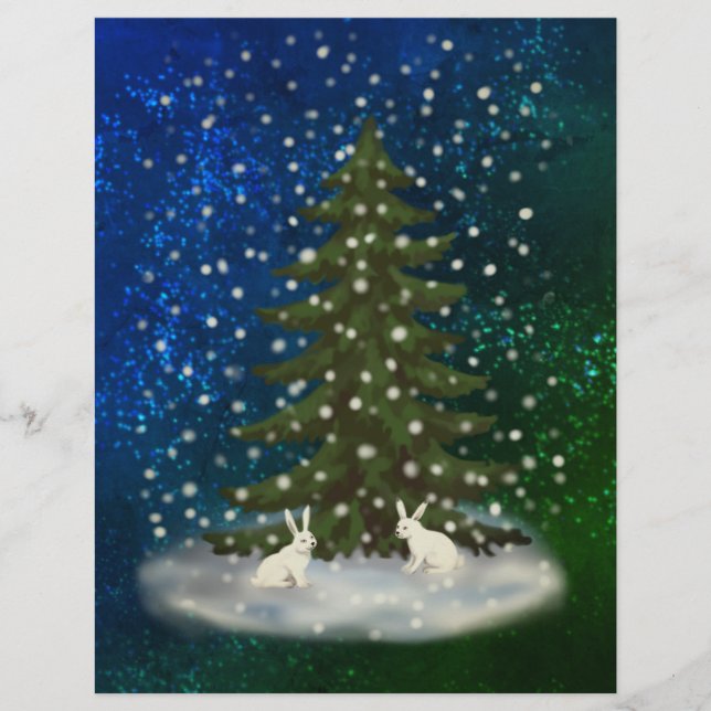 Merry Christmas white bunnies under a spruce  Letterhead (Front)