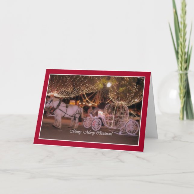 MERRY CHRISTMAS! - White Carriage & White Horses Holiday Card (Front)
