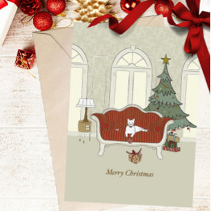 Merry Christmas White Cat Greeting Card