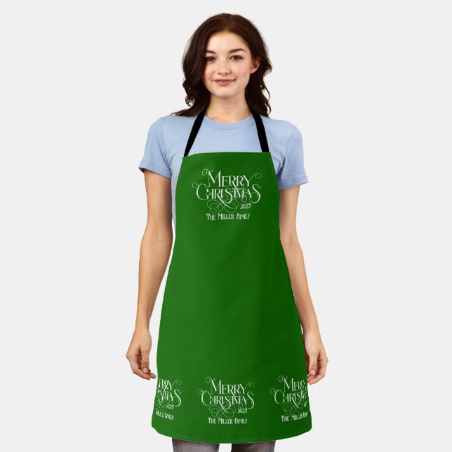 Merry Christmas White Festive Retro Typography Apron (Worn)
