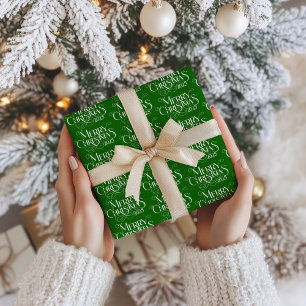 Merry Christmas White Festive Retro Typography Wrapping Paper