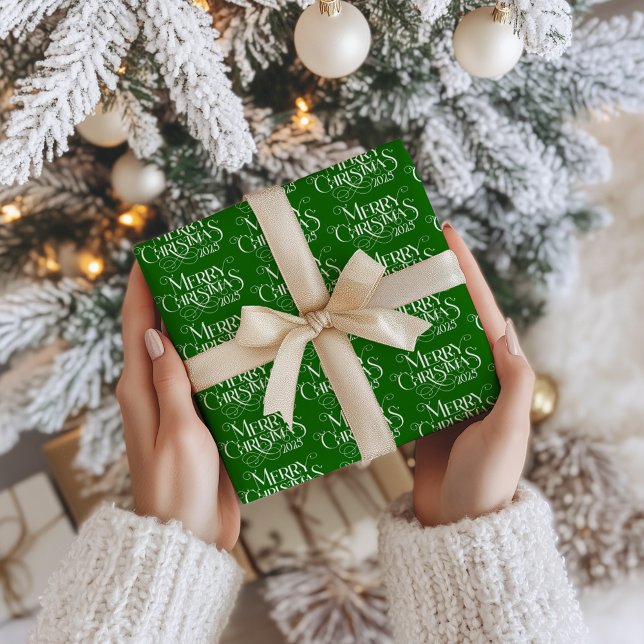 Merry Christmas White Festive Retro Typography Wrapping Paper (Creator Uploaded)