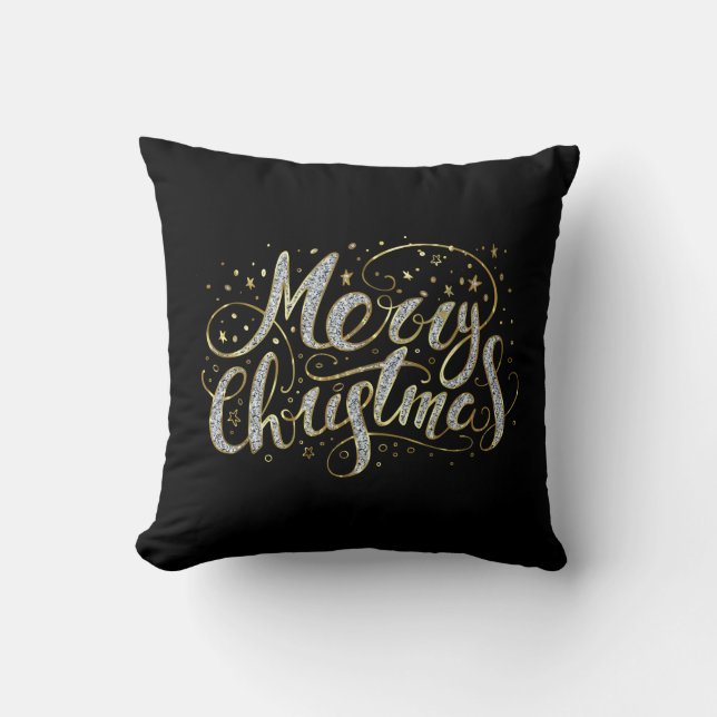 Merry Christmas white glitter typography T-Shirt Throw Pillow (Front)