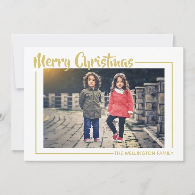 Merry Christmas| White Gold |Photo Holiday Card (Front)
