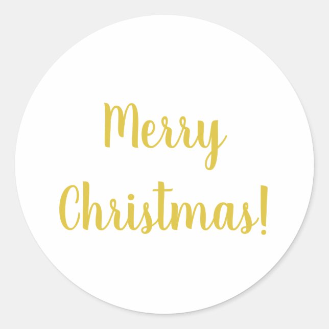 Merry Christmas White Gold Typography Festive Classic Round Sticker (Front)
