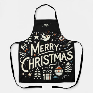 Merry Christmas White Graphic Typography Apron