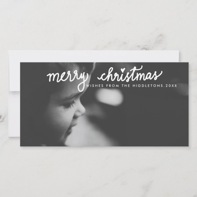 Merry Christmas White Handwritten Script Holiday Card (Front)