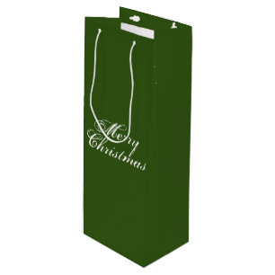"Merry Christmas" white letters, forest green Wine Gift Bag