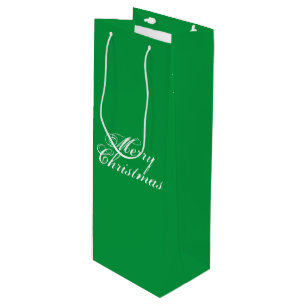 "Merry Christmas" white letters, green Wine Gift Bag