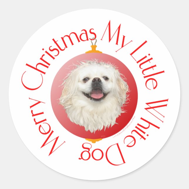 Merry Christmas White Pekingese Classic Round Sticker (Front)