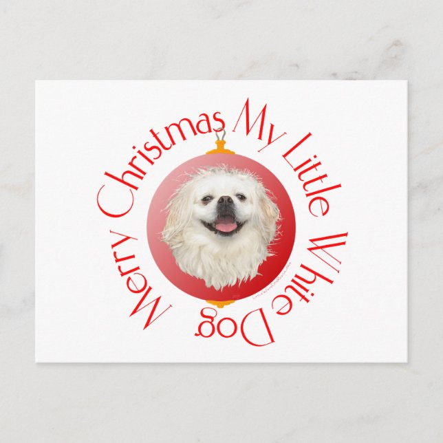 Merry Christmas White Pekingese Holiday Postcard (Front)