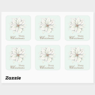 Merry Christmas White Poinsettia Square Sticker