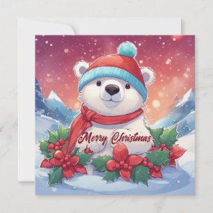 Merry Christmas White Polar Bear  Holiday Card