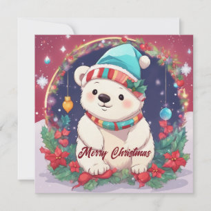 Merry Christmas White Polar Bear Holiday Card