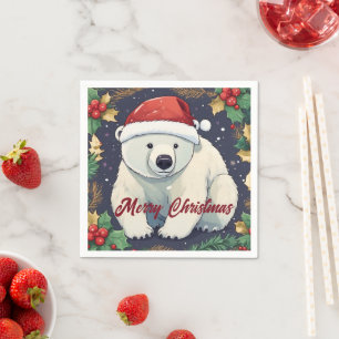 Merry Christmas White Polar Bear  Napkin