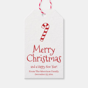 Merry Christmas white red cute candy cane custom Gift Tags