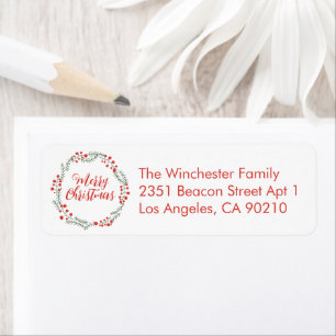Merry Christmas white red script wreath cute
