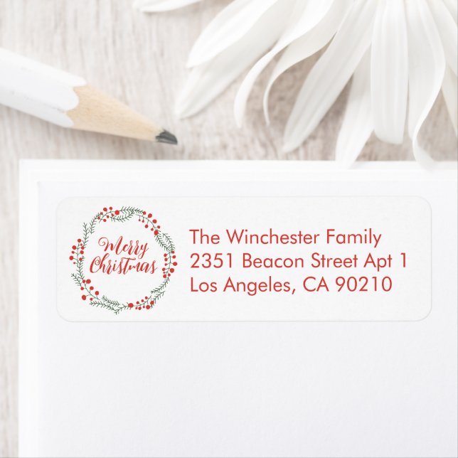 Merry Christmas white red script wreath cute (Insitu)